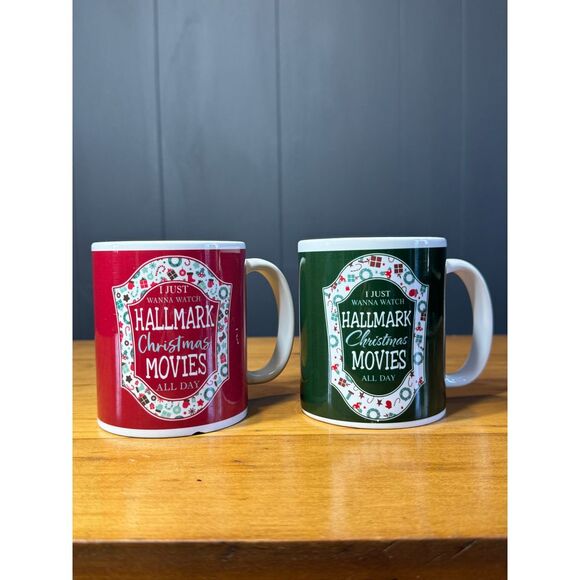 Set of 2 Hallmark Christmas Movie Mugs - Red & Green - Picture 1 of 5